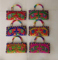 Tas tangan rajasmangkuk Vintage etnik tas kain katun kasual dengan lapisan kanvas dan penutup ritsleting tas malam