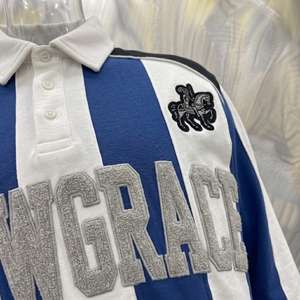 Maillot de football rayé Snowgrace à manches longues avec logo brodé, col rabattu, unisexe, adulte, coupe classique - Product Image 5