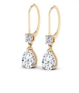 Boucles d'oreilles en or jaune massif 14 carats avec moissanite et fermoirs à levier - Product Image 2