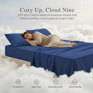 Ensemble de draps et de taies d'oreiller en tissu doux bleu royal |   Tissu doux et respirant |   Literie élégante de couleur unie, confort premium |   2026 Inde - Product Image 5