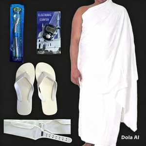 WS INTERNATIONAL Complete Hajj Umrah Ihram Set Woven <b>White</b> Cotton Clothing <b>Flip</b> <b>Flops</b> Electronic Counter Belt Model WS-328 Adult - Product Image 1