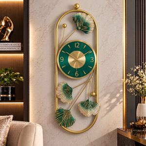 Horloge murale moderne Falah International, art mural en métal, design feuille or et noir, horloge suspendue, décoration intérieure, salon, chambre à coucher, accent décoratif - Product Image 5