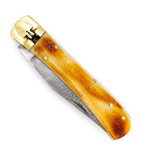 Handmade Damascus Steel Folding Pocket <b>Knife</b> <b>Bone</b> <b>Handle</b> Leather Sheath Camping Hunting Drop Point Utility Wholesale Pasha - Product Image 2