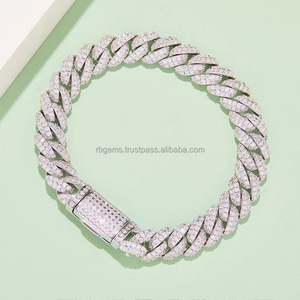 Pulsera de Plata de Ley 925 con Cadena Cubana, Estilo Hip Hop, con Moissanita VVS Cultivada en Laboratorio, Unisex, Certificada por IGI - Product Image 1