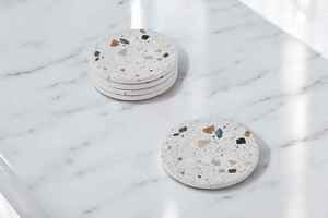 Terrazzo <b>Marble</b> <b>Coaster</b> Set of 6 With Gold Holder Elegant Stone Finish For Luxury Home Office Desk Styling and Gift Purpose - Product Image 3