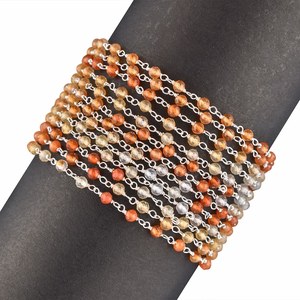 Chaîne de chapelet en argent sterling 925 avec perles rondes facettées en cornaline naturelle, fil enroulé, chaîne à maillons en pierres précieuses pour la fabrication de bijoux en gros - Product Image 5