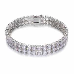Two Row Stylish Elegant Moissanite Tennis Bracelet for <b>Men</b> and Women Silver Plated Trendy Iced Out Gift & Party Bracelet - Product Image 1