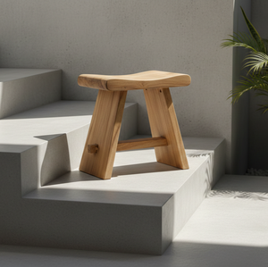 Hye Wooden <b>Stool</b> Made from Solid Teak Wood with Natural Finish for Modern Minimalist Living Room, Bedroom, and Hotel Furniture - Product Image 1