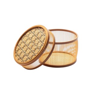 Cesta de Regalo de Bambú Natural con Listones, Caja de Regalo de Bambú con Tapa Tejida, Estuche de Almacenamiento de Presentación Premium con Tapa Redonda - Product Image 2