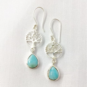 Pendientes Elegantes Árbol de la Vida, Plata de Ley 925, Forma de Pera, Turquesa Azul, Estilo Boho, para Fiestas y Bodas - Product Image 3