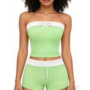 Conjunto de 2 Piezas Casual de Verano para Mujer, Estilo Y2K 2026, Top Strapless Sólido y Shorts Ajustados con Cordón, para Playa, Fiesta o Vacaciones - Product Image 3