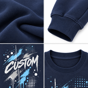 Sweat-shirt à col rond personnalisé avec impression/graphisme, bleu marine pour homme, 100% coton, manches raglan, streetwear, OEM, vente en gros, fournisseur américain - Product Image 4