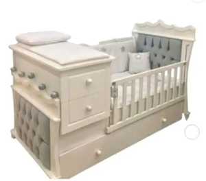 Cuna Convertible para Niños Pequeños con Cajones de Almacenamiento, Madera Blanca, Diseño Moderno, Panel Tapizado en Terciopelo, Cama Infantil, Dormitorio, Escuela, Duradera - Product Image 1