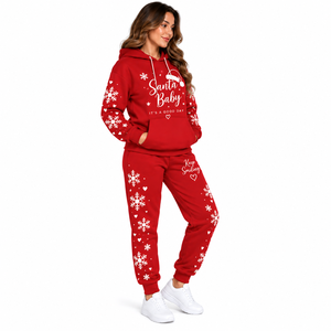 Wholesale Women Christmas Tracksuit Hooded Sweatshirt Jogger Pants Set Solid Color Custom Womens Holiday Two Piece Sweat Suit - Product Image 3