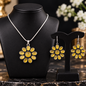 Conjuntos de Joyería de Moda de Plata Oxidada India con Piedra Amarilla |   Venta al por Mayor |   Fabricante OEM ODM - Product Image 3