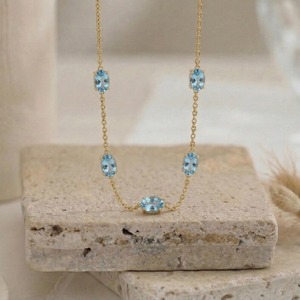 Collier premium en or avec pierre d'aquamarine ovale, collier délicat en pierre bleue, bijoux pour femmes - Product Image 3