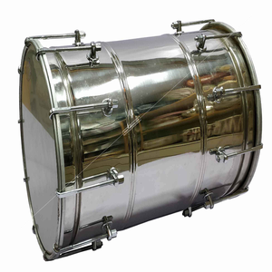Tambour en acier inoxydable poli brillant, équipé de vis de réglage métalliques réglables, tabla en bois disponible à prix de gros. - Product Image 1