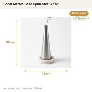 Vase de table artisanal en acier satiné SS304 de 12 cm avec base en marbre véritable Sadaf, vase en acier filé pour la décoration intérieure, les hôtels et les mariages - Product Image 4
