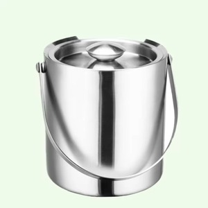 Stainless Steel Round Ice <b>Bucket</b> <b>With</b> <b>Lid</b> And Handle Double Wall Minimalist Design Party Cooler - Product Image 6