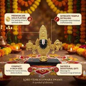 Statue géométrique plaquée or 24 carats du Seigneur Venkateswara Swamy pour la décoration de temple domestique, présentation sur table, salle de Pooja sacrée, cadeau de Diwali - Product Image 4