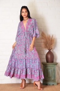 Women Plus Size V Neck Silk Maxi <b>Dress</b> Comfortable Lightweight & Breathable Casual Maxi at Low Price Bulk India Export - Product Image 2