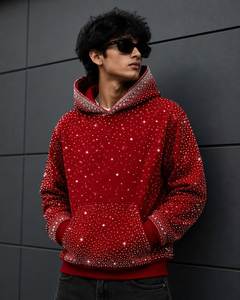 Sudadera con Capucha Roja, Diseño Personalizable, Estampado de Diamantes de Imitación, Corte Regular, Tejido de Punto Ecológico para Hombre, Transpirable y de Secado Rápido - Product Image 1