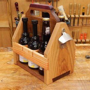 Beer Caddy Natural Wood 6 Pack Beer Best Man Cave Gift Bottle Carrier for Spain Lucky Lager Magic <b>Hat</b> Metropolitan - Product Image 5