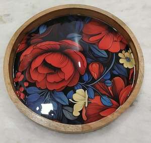 Plateau de service à chocolat de luxe en bois d'acacia incrusté de nacre - Product Image 4