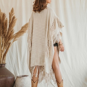 Robe kimono bohème beige à manches larges, kaftan en coton brut, cardigan déesse, veste nomade bio pour femme, manteau Tulum - Product Image 3