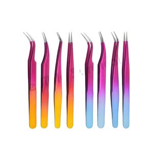 ชุดแหนบขนตาสแตนเลสปลายแหลมแบบโค้งตรงเคลือบหลายสี - Product Image 1