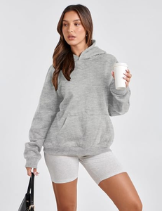 Sudadera con Capucha de Forro Polar para Mujer, Hombros Caídos, Color Sólido, con Bolsillo Canguro, Transpirable, para Otoño - Product Image 3