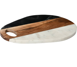Planche à découper en bois d'acacia et marbre, cadeaux pour la maison, planches à fromage en marbre et bois, plateau à charcuterie en bois et marbre, ensemble cadeau - Product Image 4