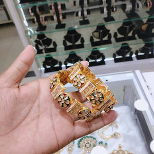Handcrafted Kundan and Meenakari Openable <b>Bangles</b> <b>Set</b>-Fine <b>Bangles</b> - Product Image 1
