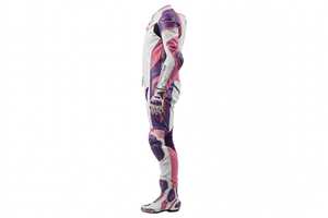 <b>Men's</b> Full Sleeve White Pink <b>Purple</b> Color Blocked PU Motorcycle Racing <b>Suit</b> Windproof All Seasons Wear - Product Image 4