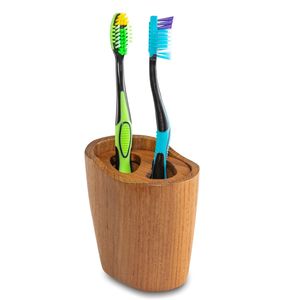 Organizador de cepillos de dientes de madera maciza para encimera de baño con diseño compacto que ahorra espacio - Product Image 3