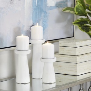 Ensemble de 3 porte-bougies en bois blanc de luxe, élégants supports décoratifs rustiques et vintage pour bougies coniques à prix abordable - Product Image 1