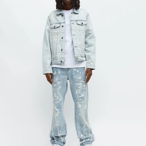 Service OEM personnalisé, ensemble de vêtements pour homme en denim brut, veste robuste et pantalon décontracté, ensemble tendance pour l'hiver - Product Image 1