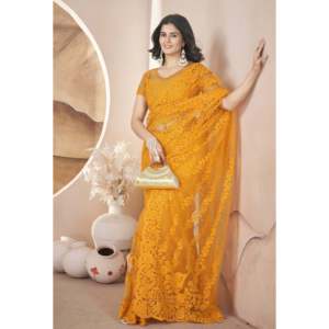Vestido de fiesta de Sari bordado y piedra Zari con elegante estilo indio - Product Image 4