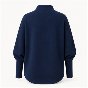 Sweat-shirt personnalisé bleu foncé pour femme, col montant, manches chauve-souris, poignets larges, ourlet incurvé, tunique WSS-0035 - Product Image 2