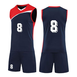 Ensemble de maillots de volley-ball unisexe sans manches, col en V, évacuation de l'humidité, bleu marine, rouge, blanc, numéro 8, impression sublimée, vêtements de sport pour adultes - Product Image 1