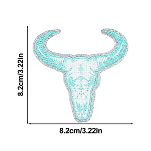 Bull Skull Embroidered Iron On Applique Patch Set - Product Image 5