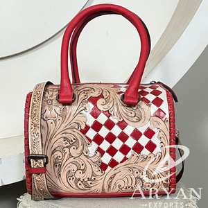Sac Speedy en cuir de vachette marbré rouge et blanc, modèle Western Cowgirl, moyen, 11 pouces, sac à main bandoulière, sac de voyage, best-seller premium - Product Image 1