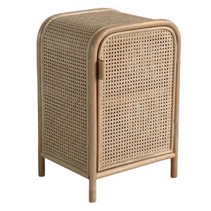 Table de Chevet Convertible en Rotin de Haute Qualité, Meuble de Rangement Minimaliste en Pin Naturel avec Porte Tressée pour Salon - Product Image 1