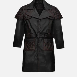Veste Trench Homme en Cuir PU Imprimé Tressé Vintage Grande Taille Imperméable Coupe-Vent Respirante pour l'Hiver - Product Image 1