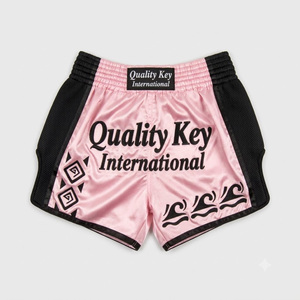 Shorts de Muay Thai pour hommes Quality Key International en satin rouge avec taille élastique et côtés en mesh respirant - Product Image 6