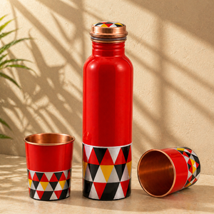 Eco Friendly Meena Copper <b>Bottle</b> Set with Tumblers Pure Copper Drink Set - Product Image 1