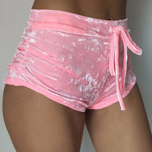 Shorts en velours taille haute avec cordon de serrage latéral, style club sexy, pour femmes, tailles S-XL, shorts en velours avec cordon de serrage pour femmes, grandes tailles - Product Image 1