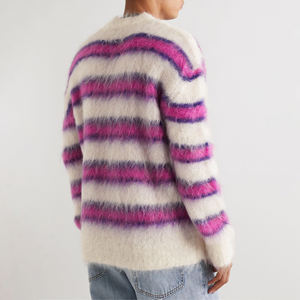 Pull en mohair tricoté rayé décontracté pour homme, à manches longues, épais, anti-boulochage, en laine, pour l'hiver, tendance - Product Image 6