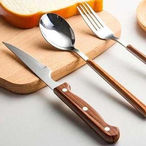 Ensemble de couverts en acier inoxydable avec manche en bois de qualité supérieure, cuillère et fourchette, vaisselle moderne pour hôtel, restaurant, maison - Product Image 4