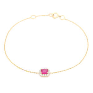 Productos en Oferta, Nueva Pulsera Apilable con Halo de Rubíes y Diamantes para Mujer, Delicada, de Oro Amarillo Real de 14K, Joyería Hecha a Mano - Product Image 6